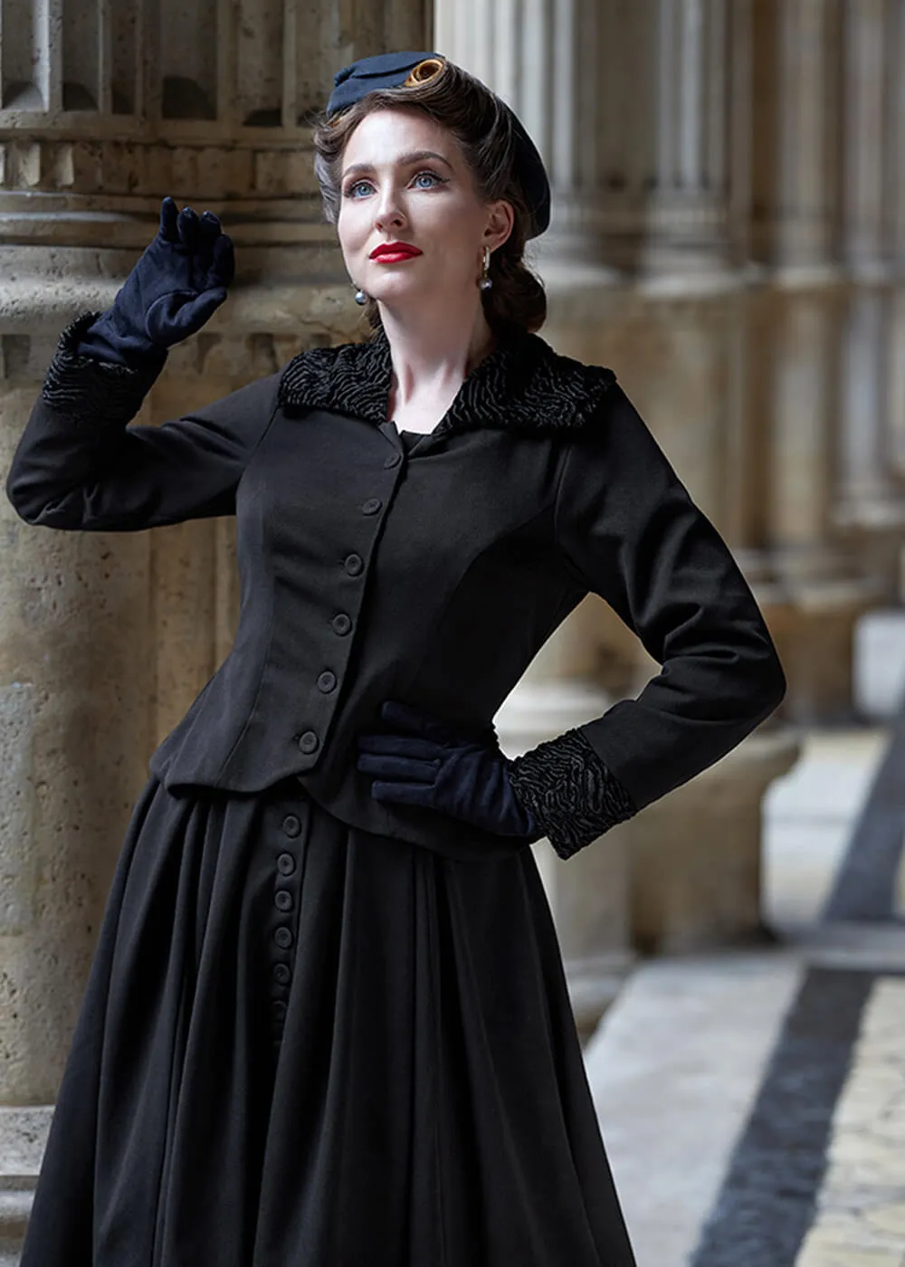 Miss Candyfloss Siliva Lou Faux-Fur 40's Blazer Jacket Black