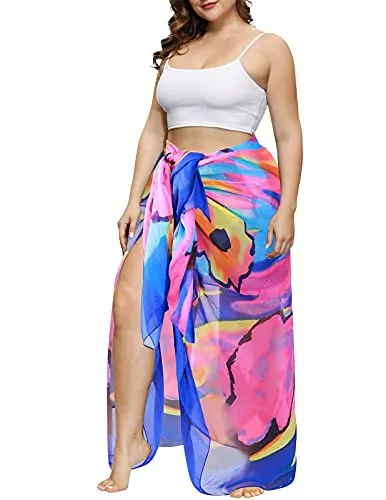 MissShorthair Womens Chiffon Beach Pareos Sarong Sheer Swimsuit Cover Ups Swimwear Bikini Wrap