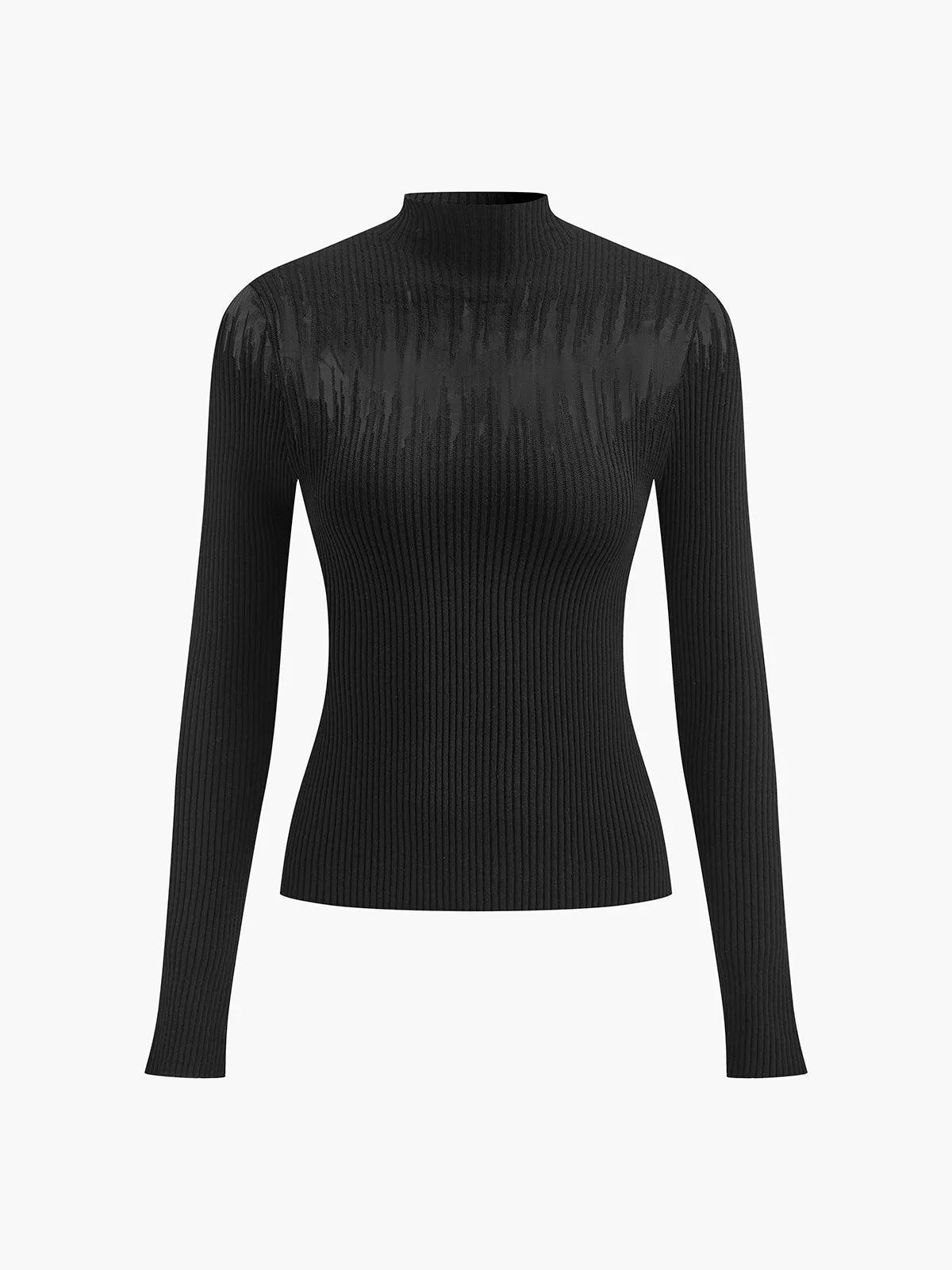 Mock Neck Sheer Panel Knit Top
