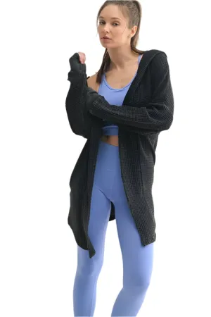 MONO B Chunky Waffle Mineral Wash Hooded Open Cardigan
