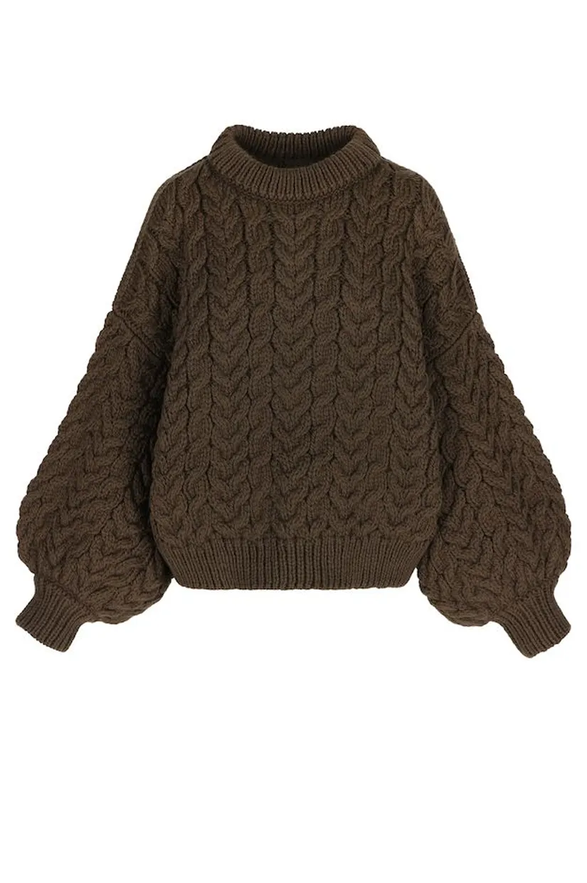 Mr Mittens Suri Ballon Sleeve Crew Neck - Cocoa Brown