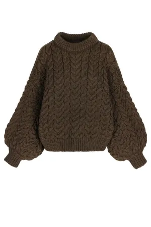 Mr Mittens Suri Ballon Sleeve Crew Neck - Cocoa Brown