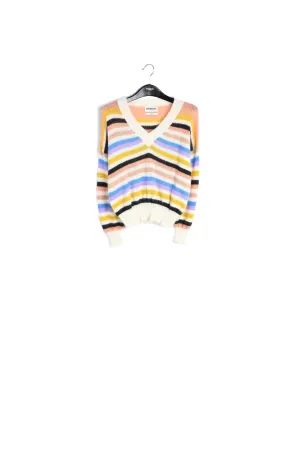 Multicolored striped light knit V-neck sweater
