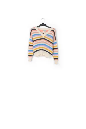 Multicolored striped light knit V-neck sweater