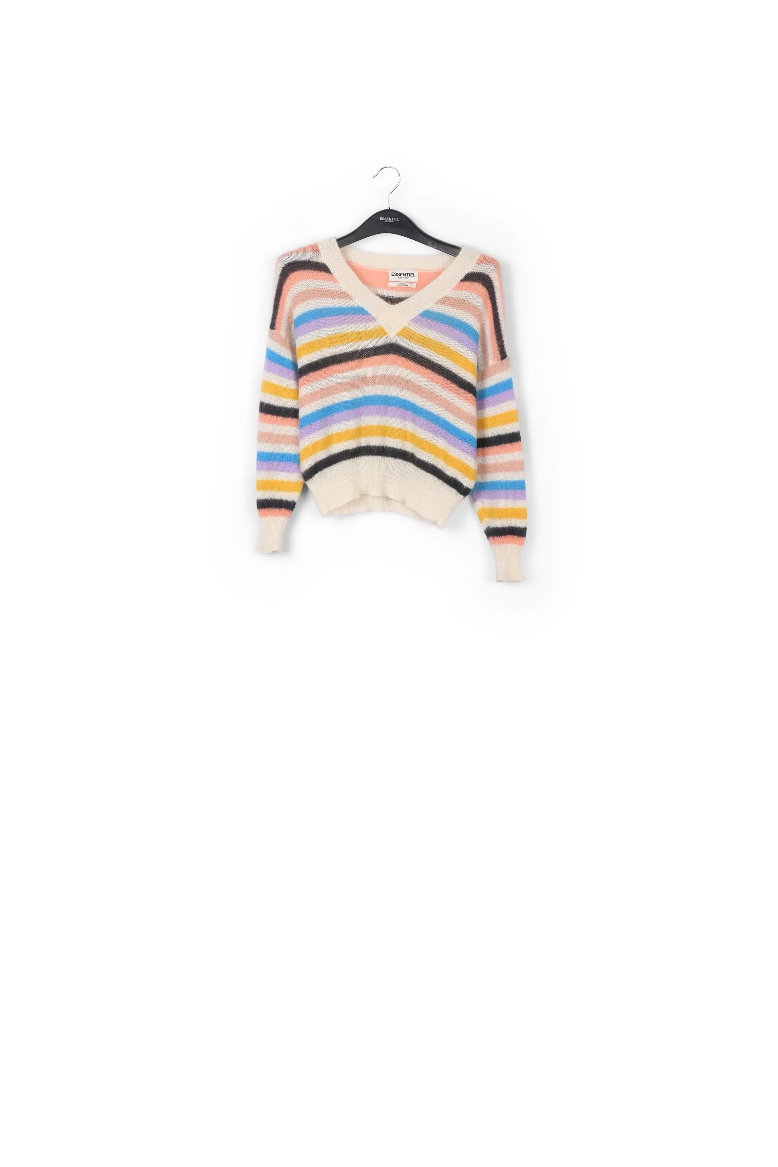 Multicolored striped light knit V-neck sweater