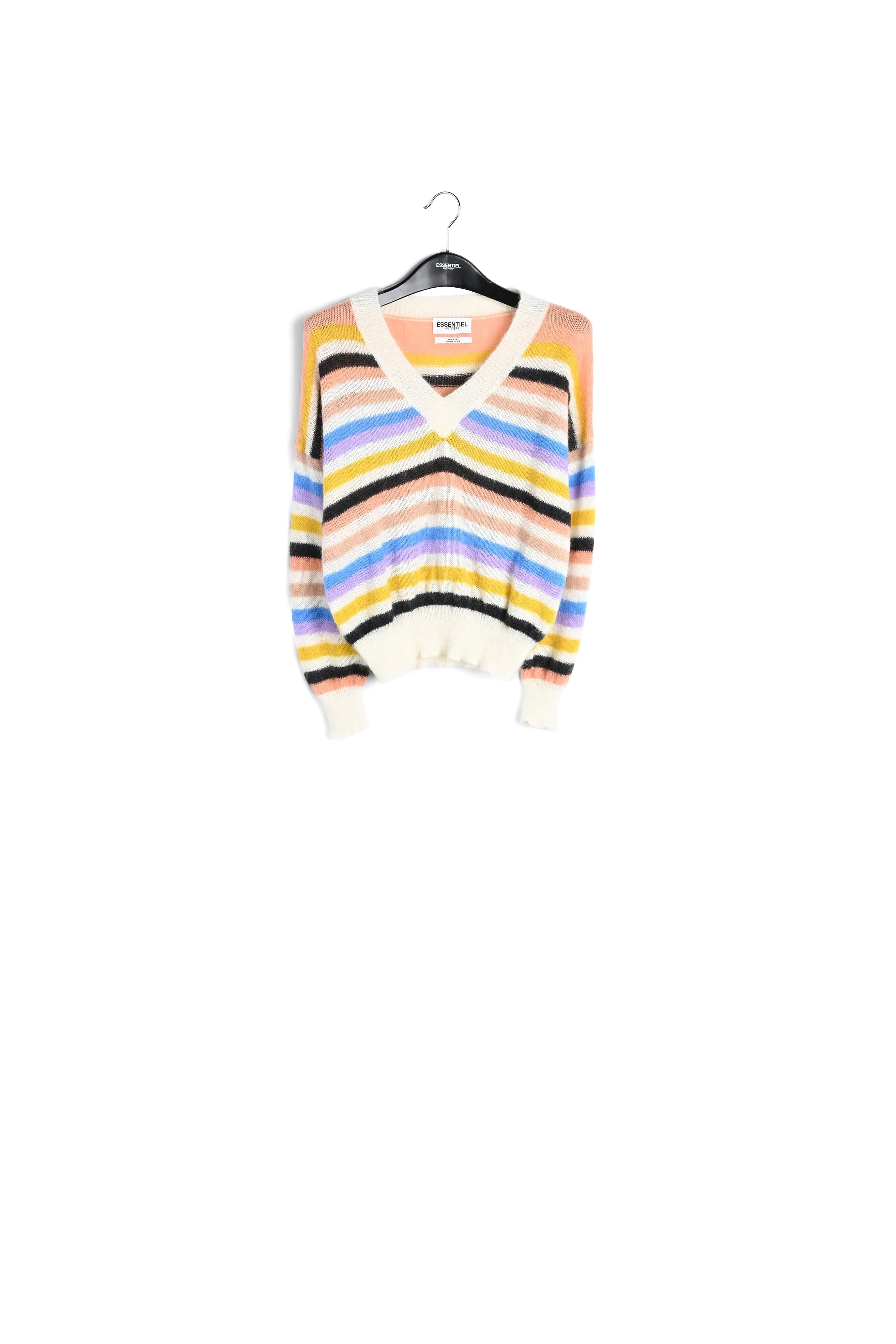 Multicolored striped light knit V-neck sweater