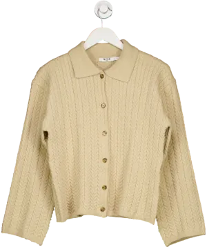 NA-KD Beige Cable Knitted Cardigan UK S