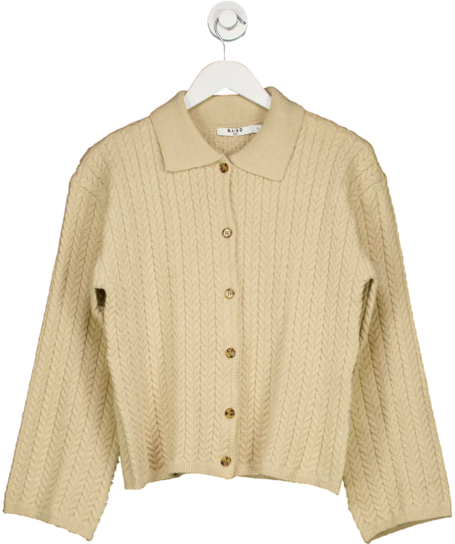 NA-KD Beige Cable Knitted Cardigan UK S