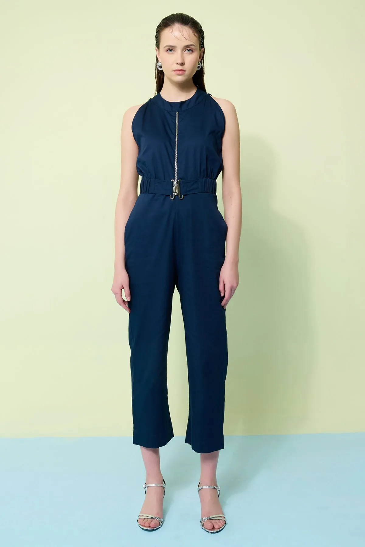 Navy Blue Cotton Twill Jumpsuit