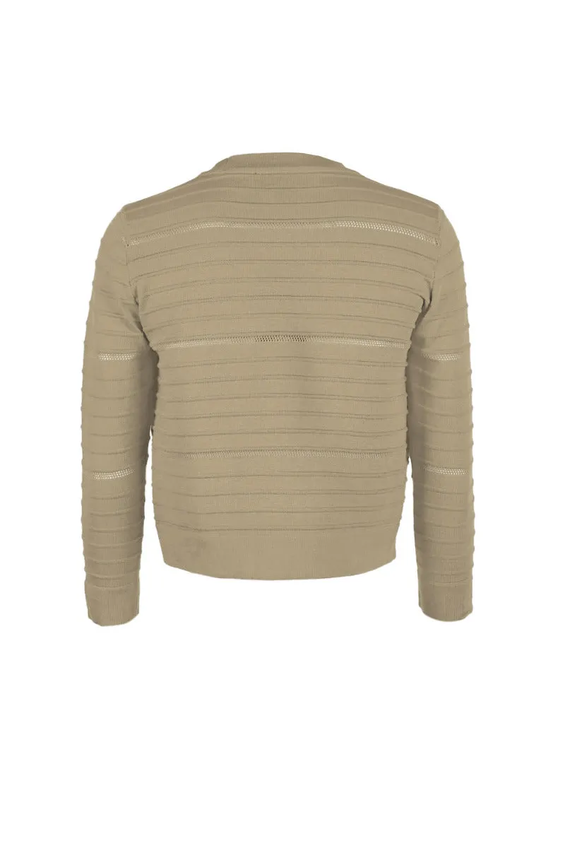 Nina Leonard Banded Long Sleeve Ribbed Knit Bolero