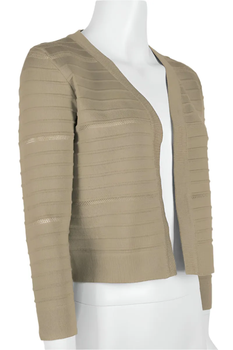 Nina Leonard Banded Long Sleeve Ribbed Knit Bolero
