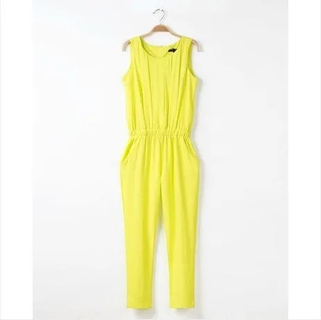 OL Plus Size Women Clothing Slim Pleated Sleeveless Chiffon Fashion Casual Jumpsuit
