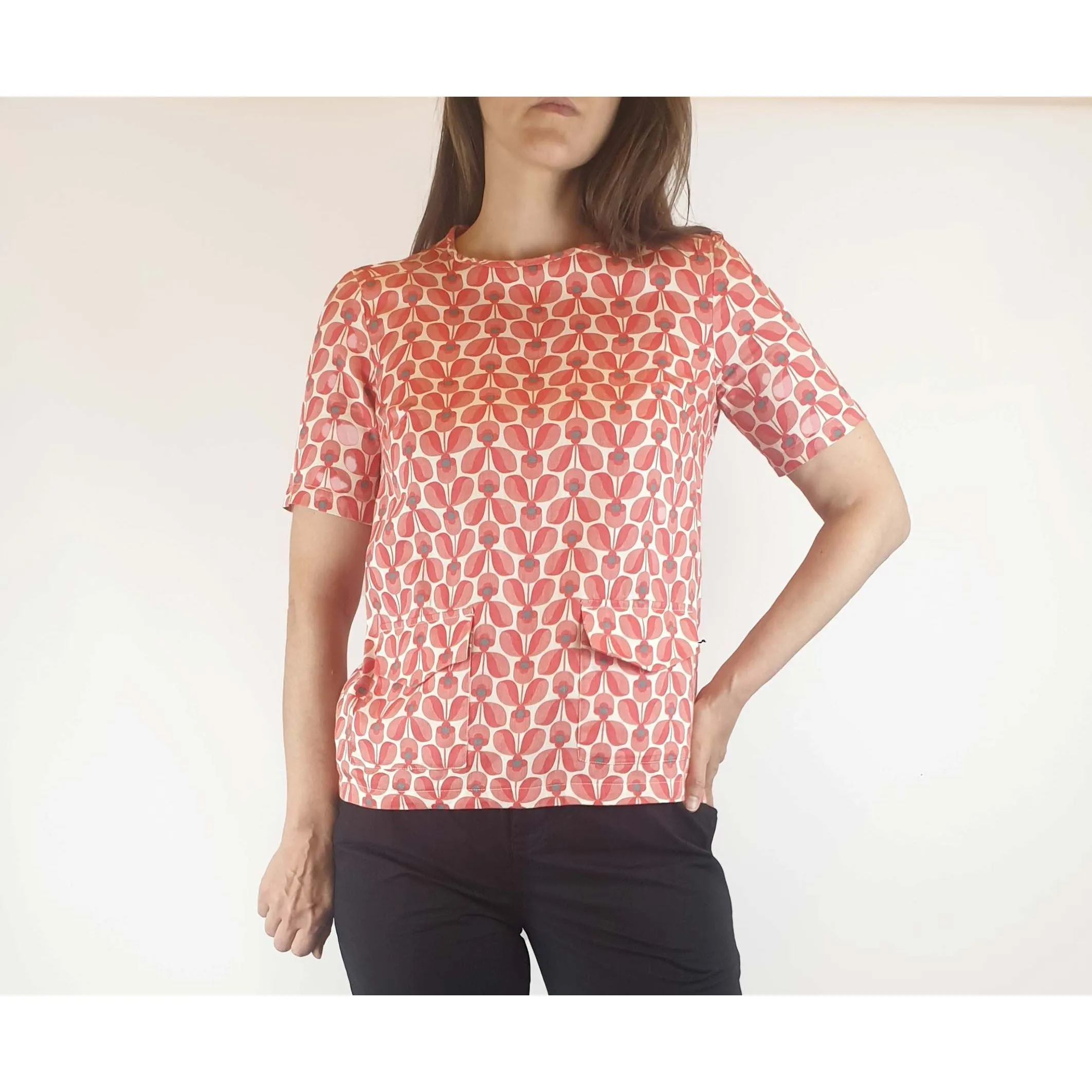 Orla Kierly x People Tree preloved red print tee shirt with front pockets size 8