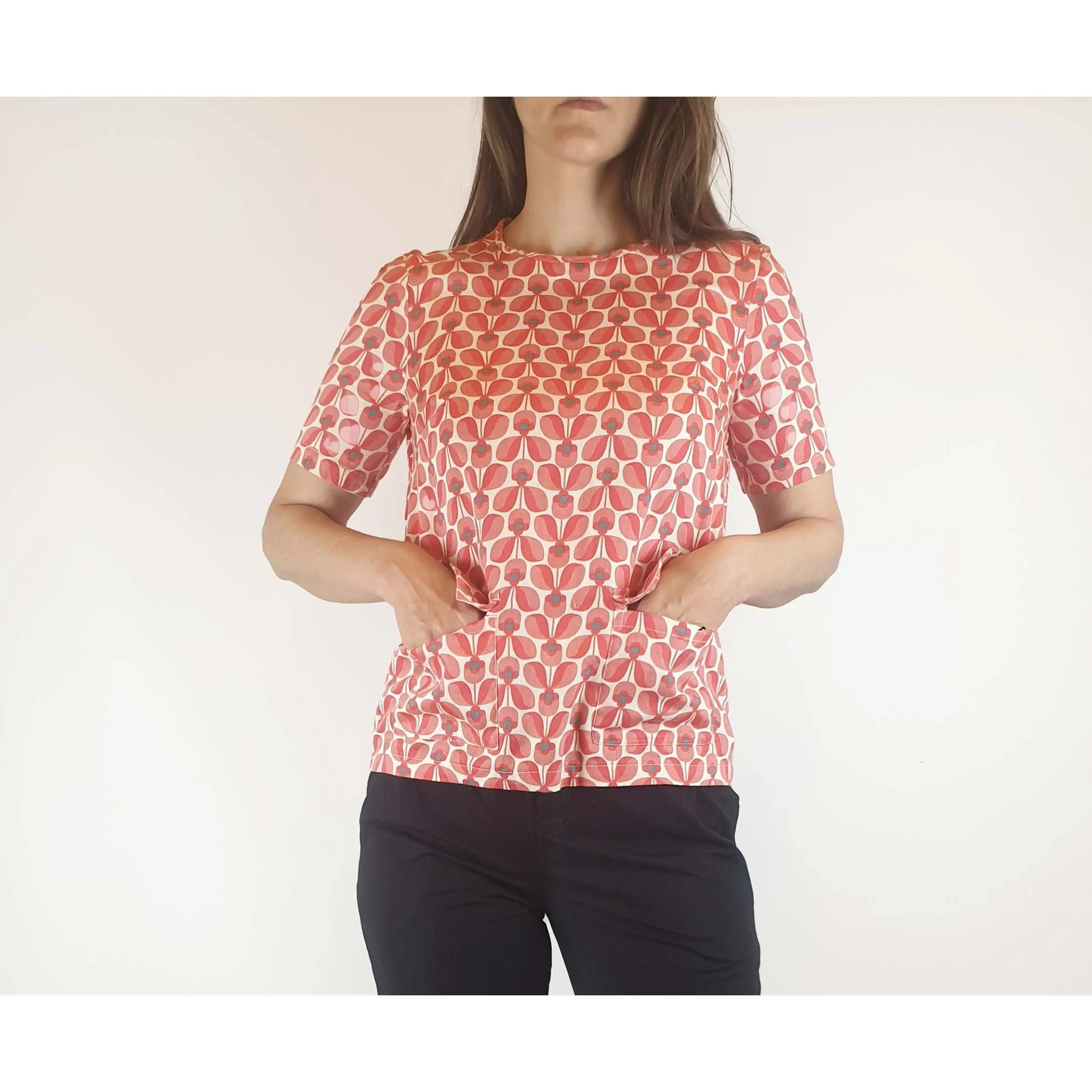 Orla Kierly x People Tree preloved red print tee shirt with front pockets size 8