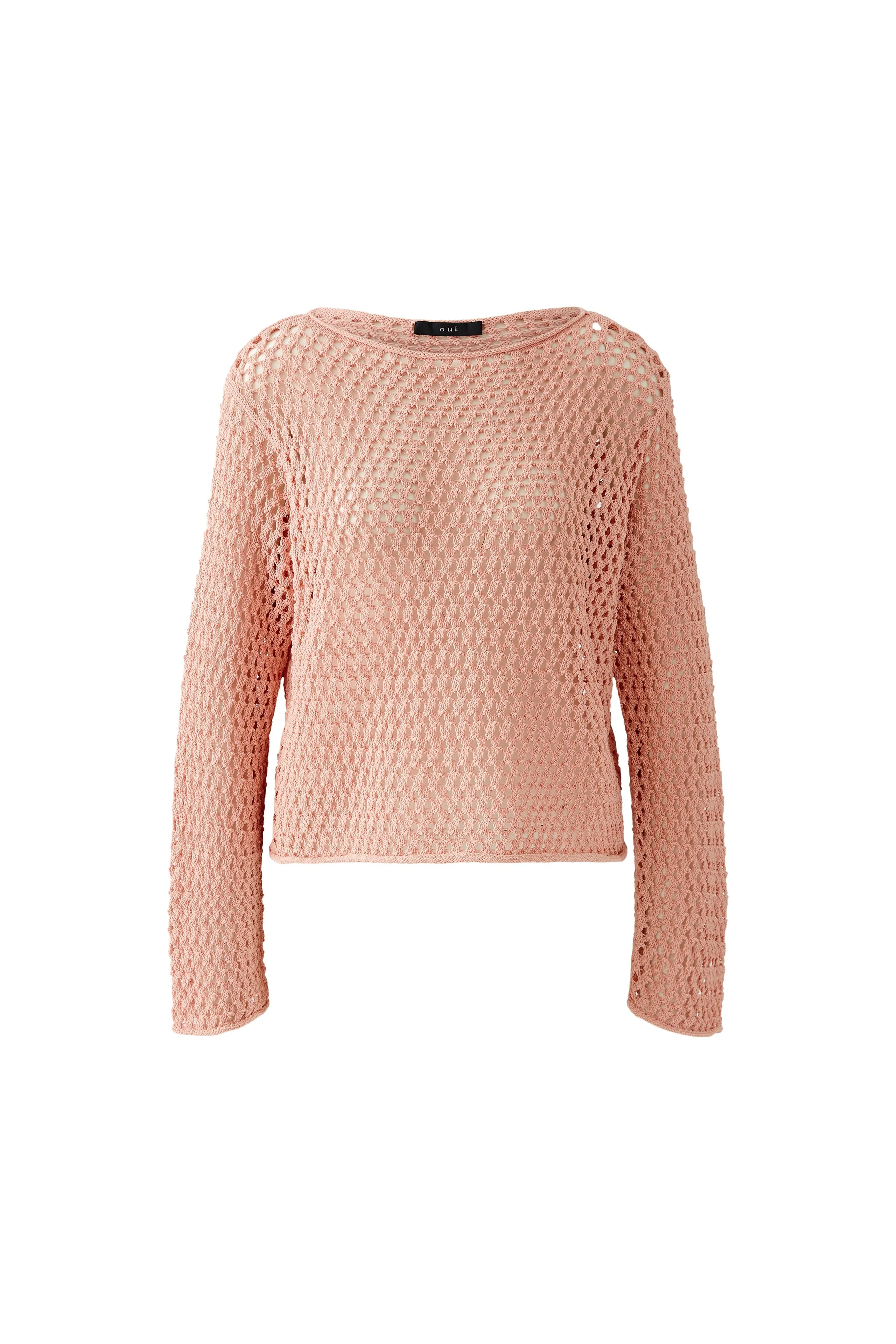 Oui Pink Mesh Knit Long Sleeve Top