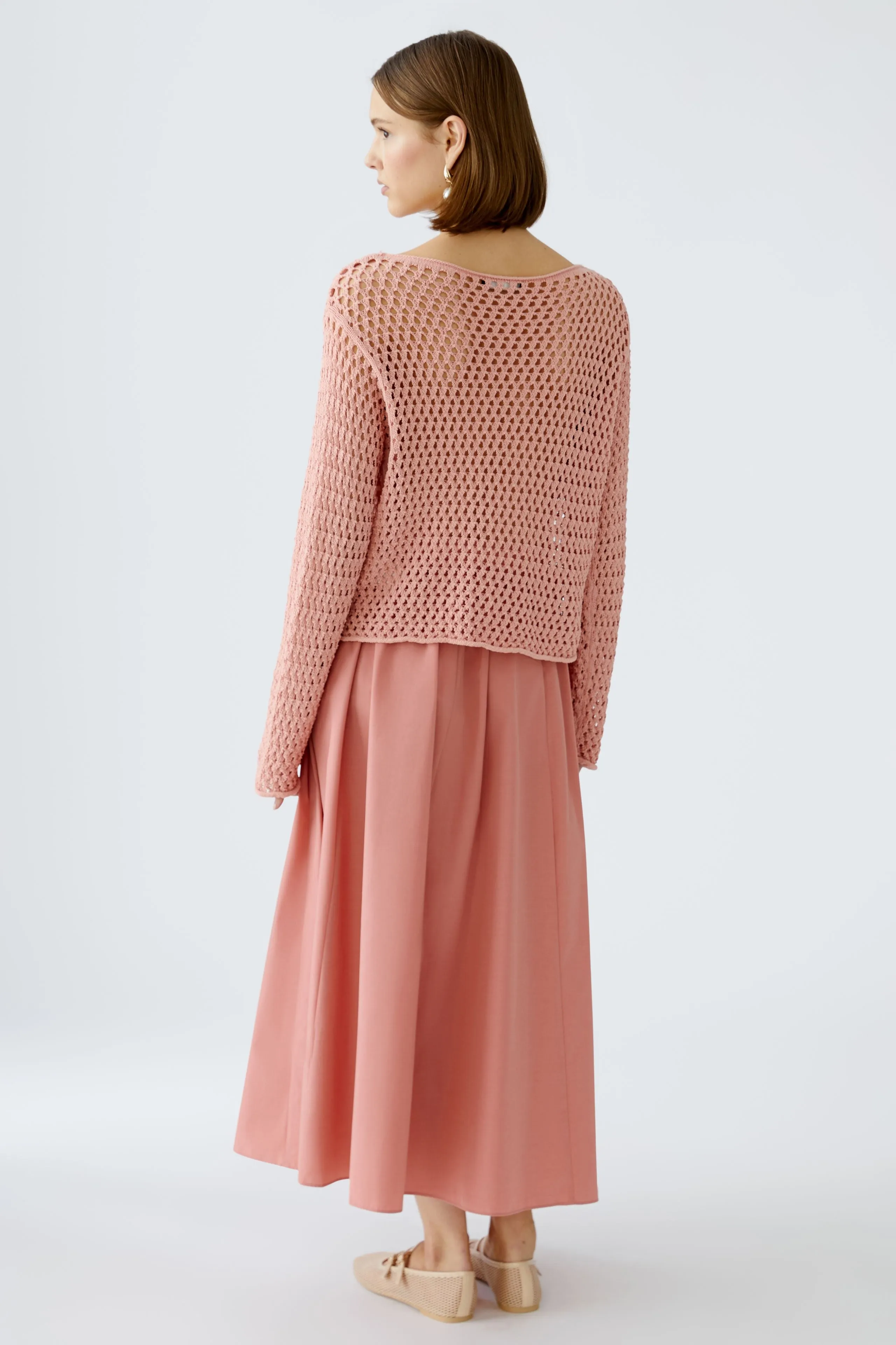 Oui Pink Mesh Knit Long Sleeve Top