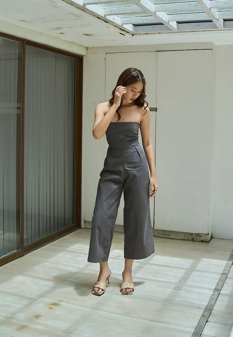 Paloma Black Charcoal Smocked Back Square Cut Tube Jumpsuit