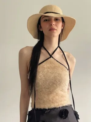 Peach Fur Halter Neck Top