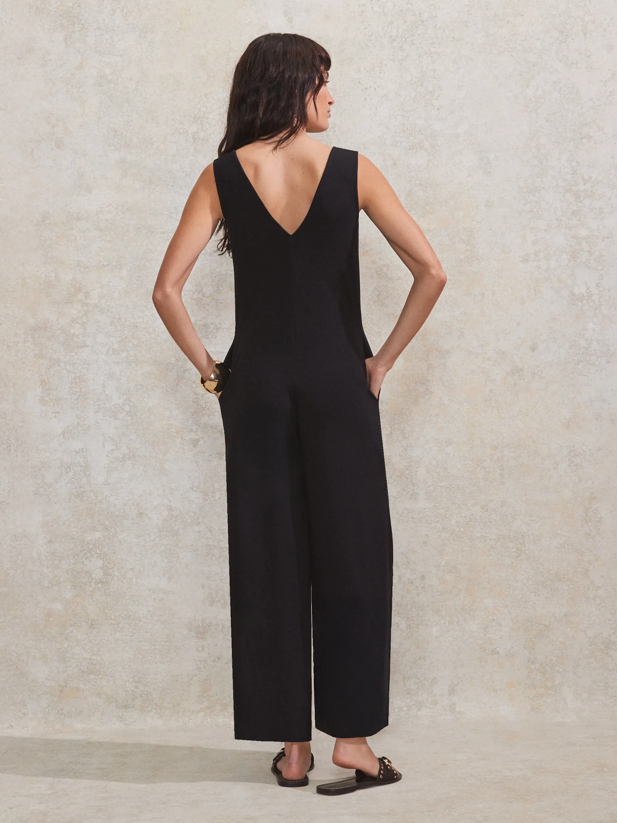 Petite Black Jersey V Neck Jumpsuit