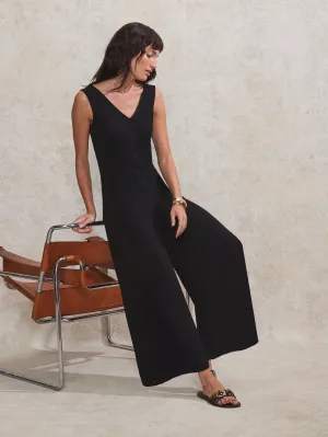 Petite Black Jersey V Neck Jumpsuit