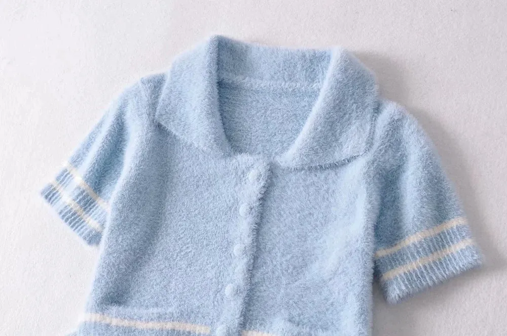 Pile Collar Knit Single-breasted Pocket Mohair Sweater Cardigan
