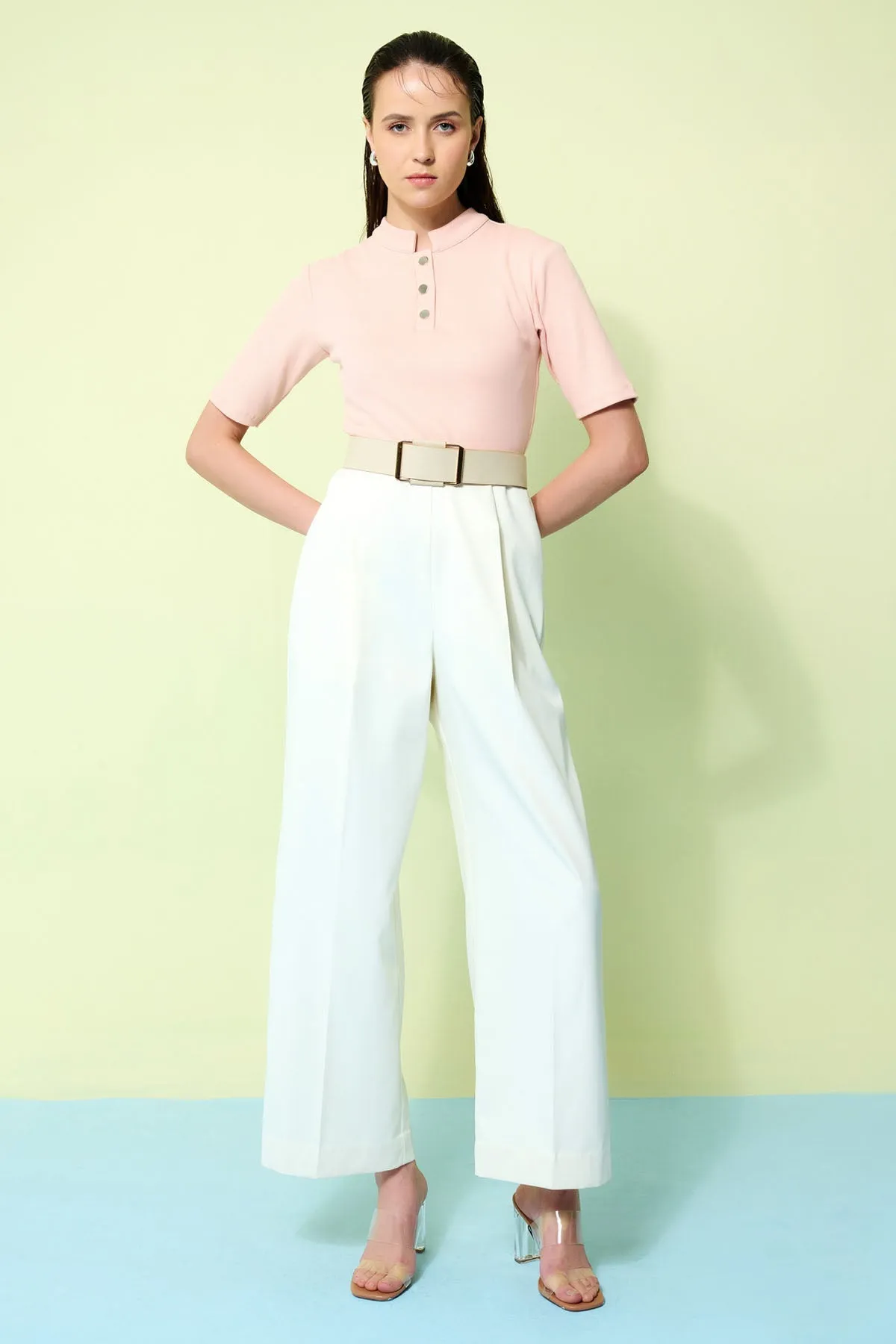 Pink And Ivory Jumpsuit & Belt