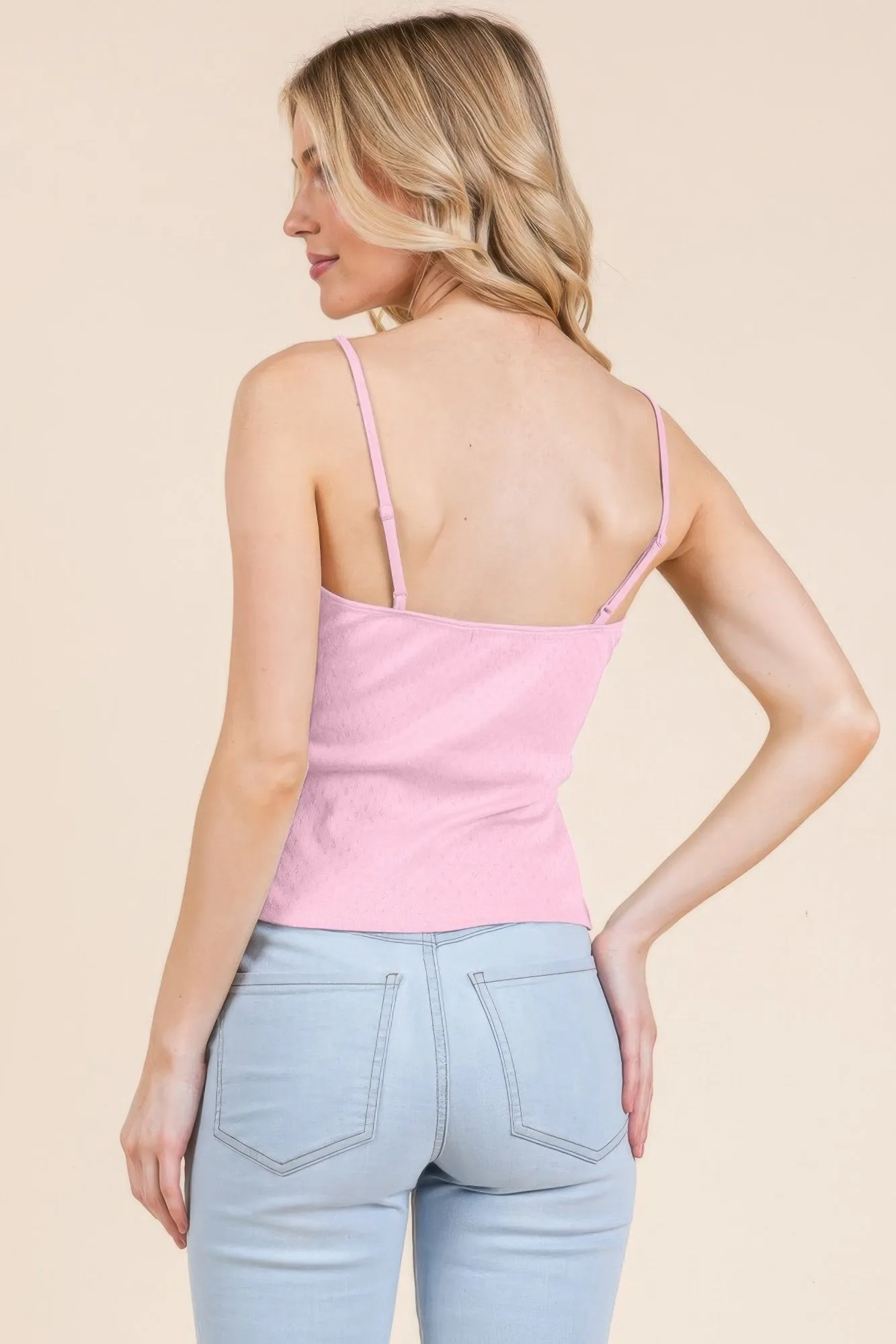 Pointelle W/lace Detail Cami Top