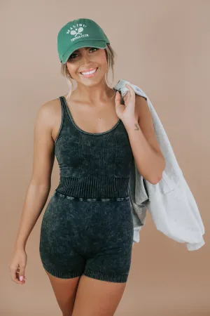 Power Mode Cami Romper, Ash Black