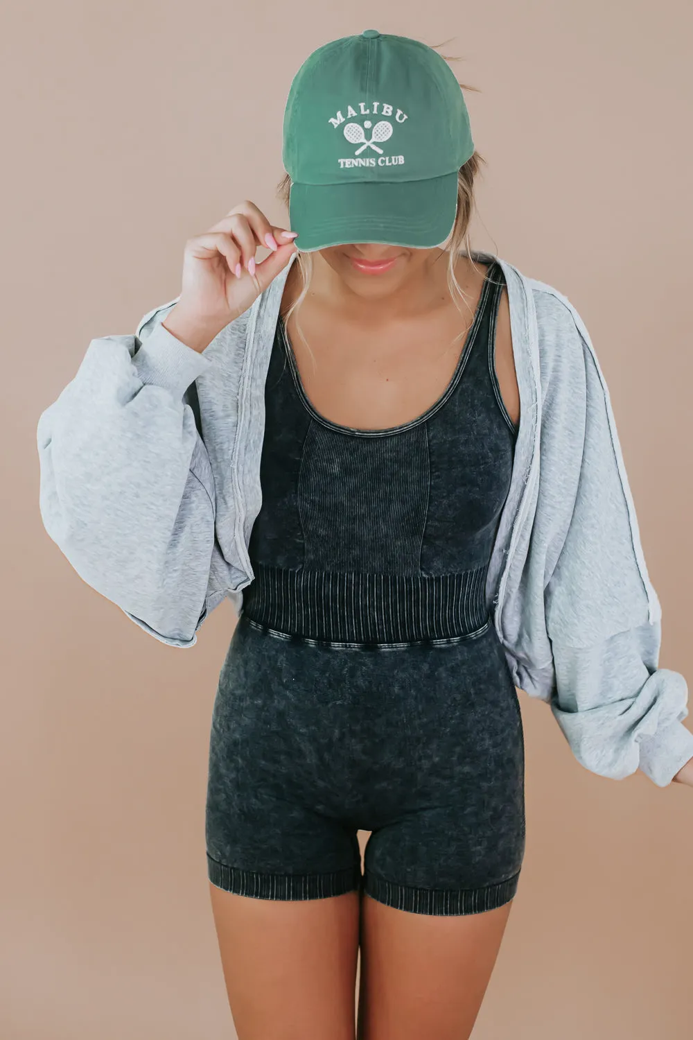 Power Mode Cami Romper, Ash Black