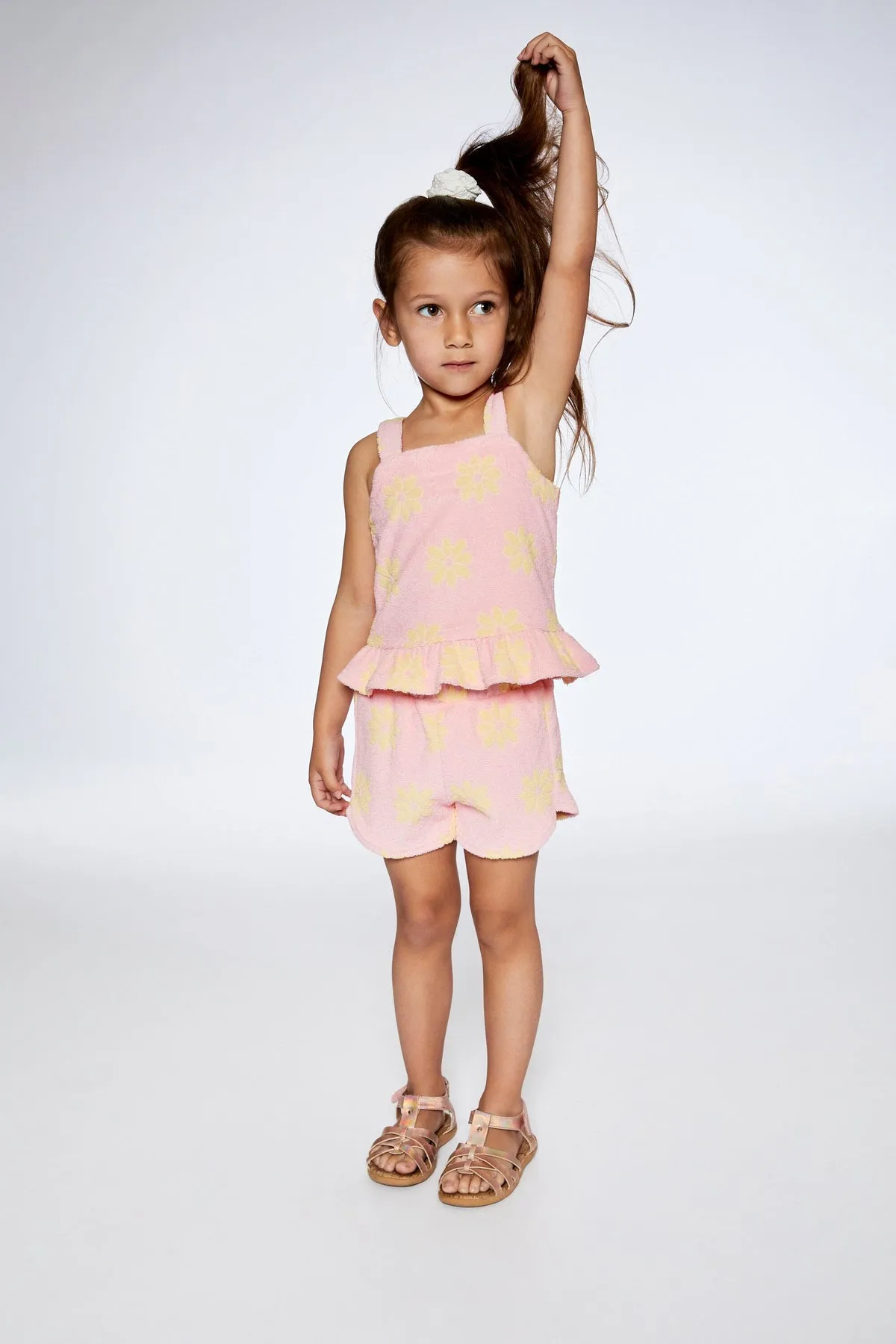 Printed Daisy Terry Ruffled Tank & Short Set