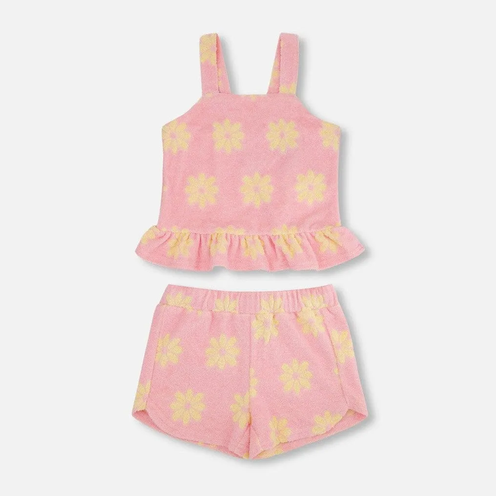 Printed Daisy Terry Ruffled Tank & Short Set