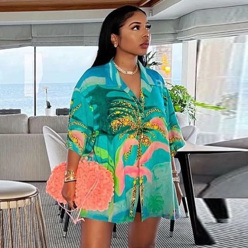 Printed Loose Lapel Short Sleeve Shirt