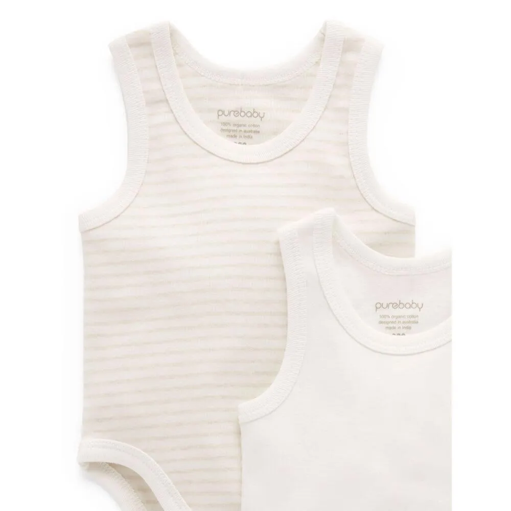 Purebaby 2 Pack Rib Bodysuit, Wheat