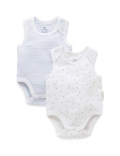 Purebaby Organic Bodysuit 2 Pack - Pale Blue Stripes & Spots