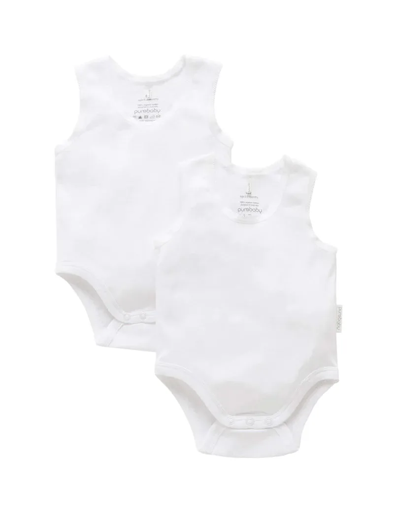 Purebaby Organic Ribbed Bodysuit 2 Pack - White