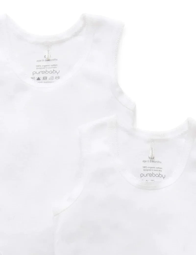 Purebaby Organic Ribbed Bodysuit 2 Pack - White