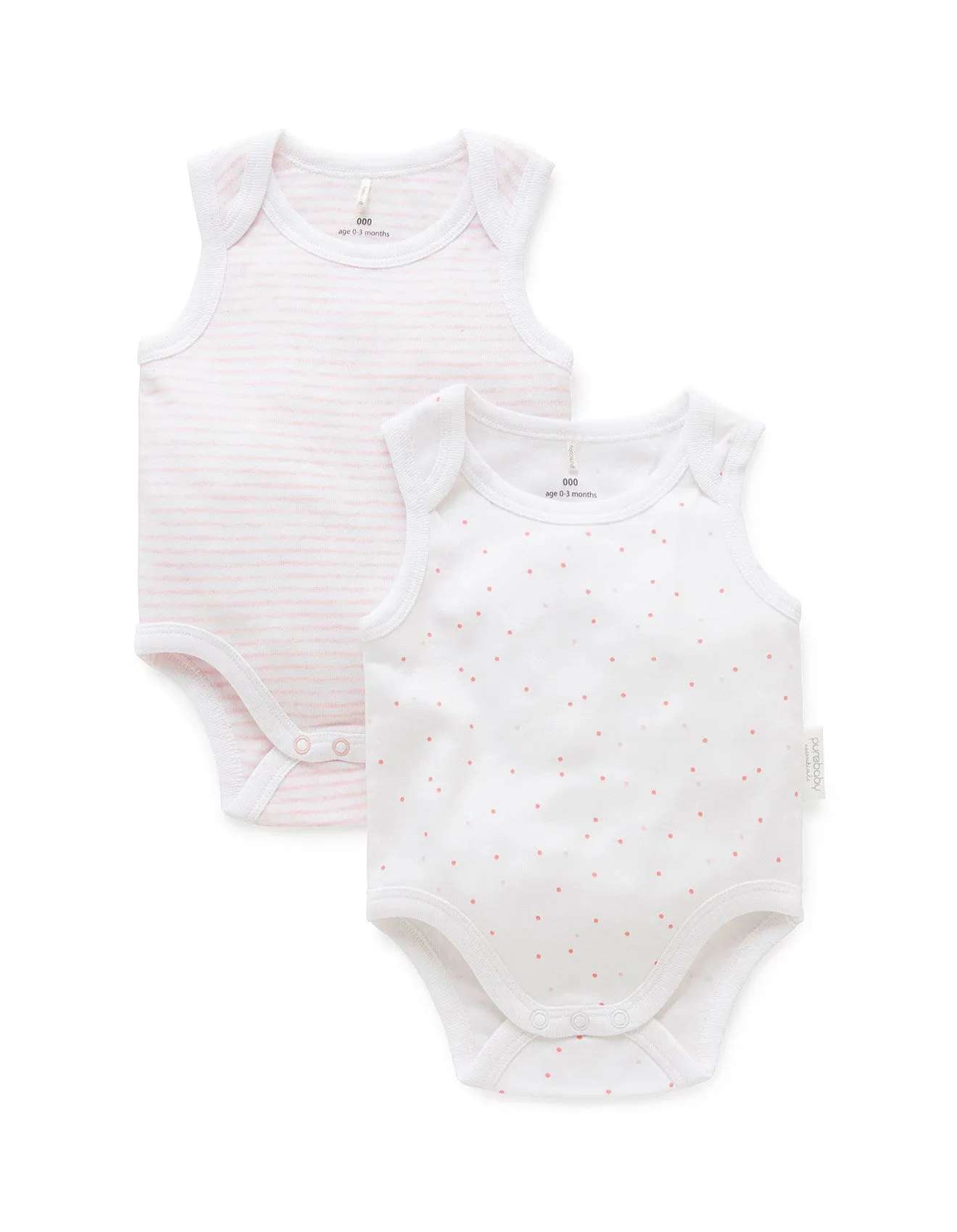 Purebaby Organic Singlet Bodysuit 2 Pack - White Spot & Pale Pink Mélange Stripe