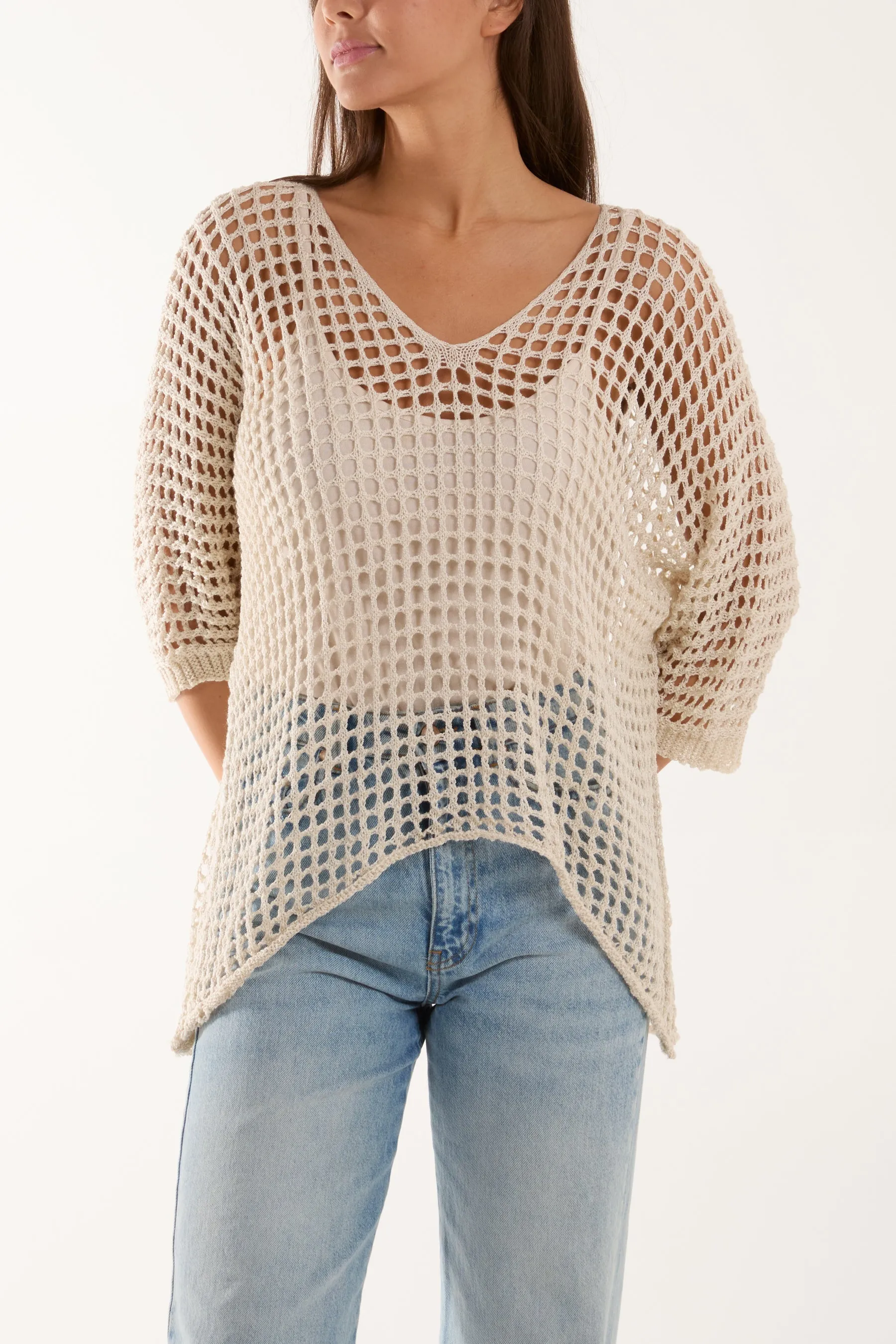 Round Neck Short Sleeve Crochet Top