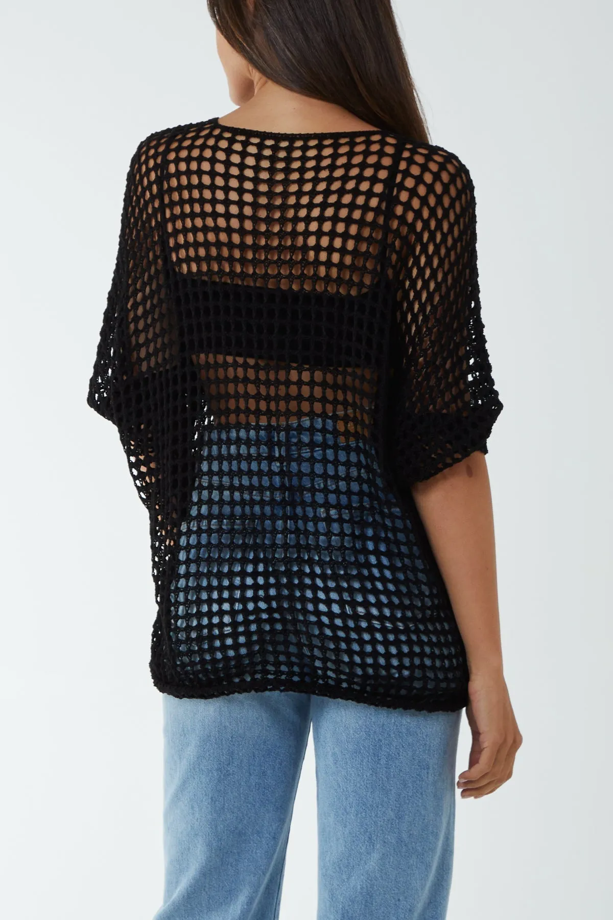 Round Neck Short Sleeve Crochet Top