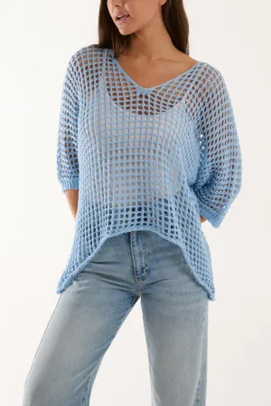 Round Neck Short Sleeve Crochet Top