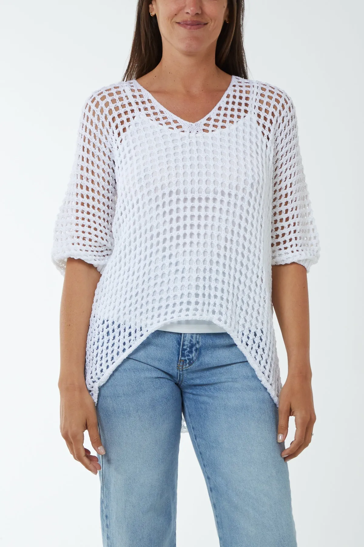 Round Neck Short Sleeve Crochet Top