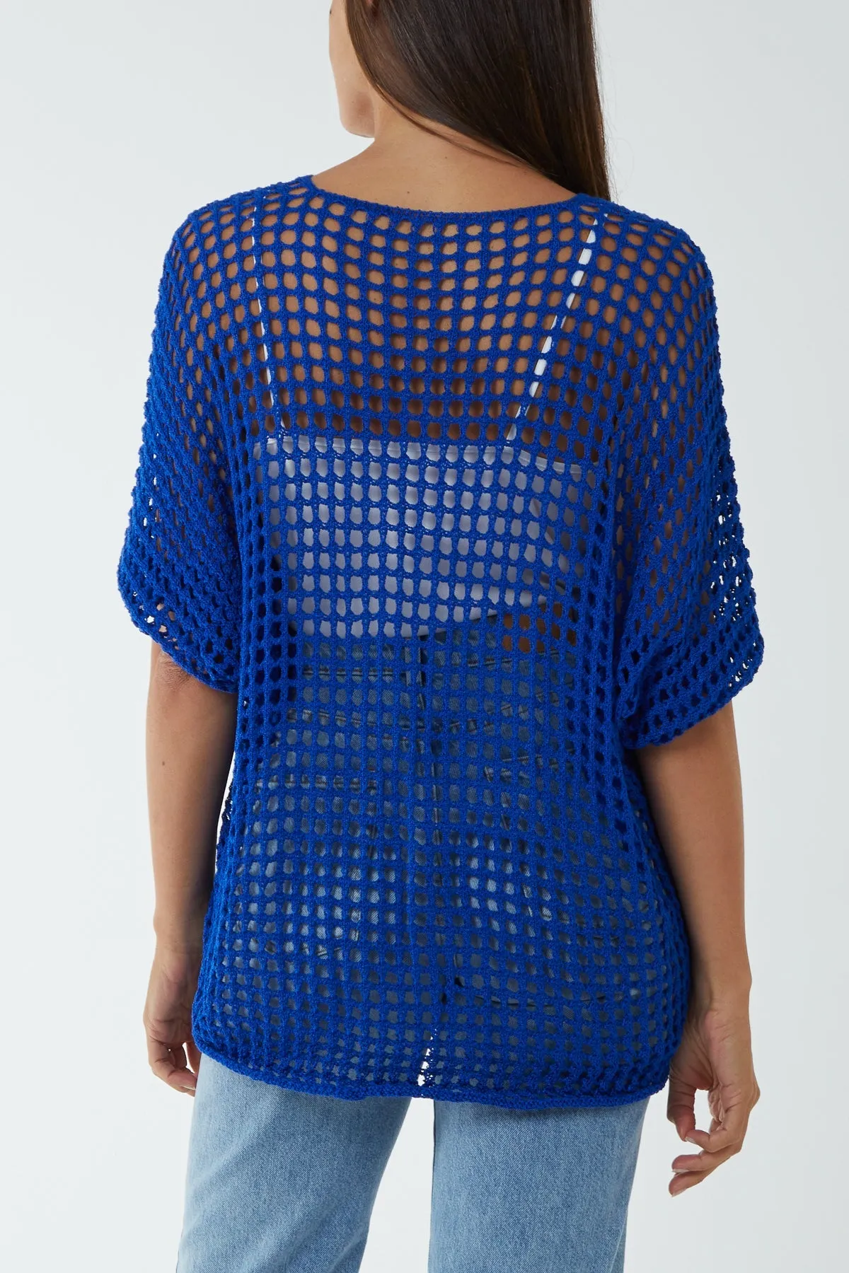 Round Neck Short Sleeve Crochet Top