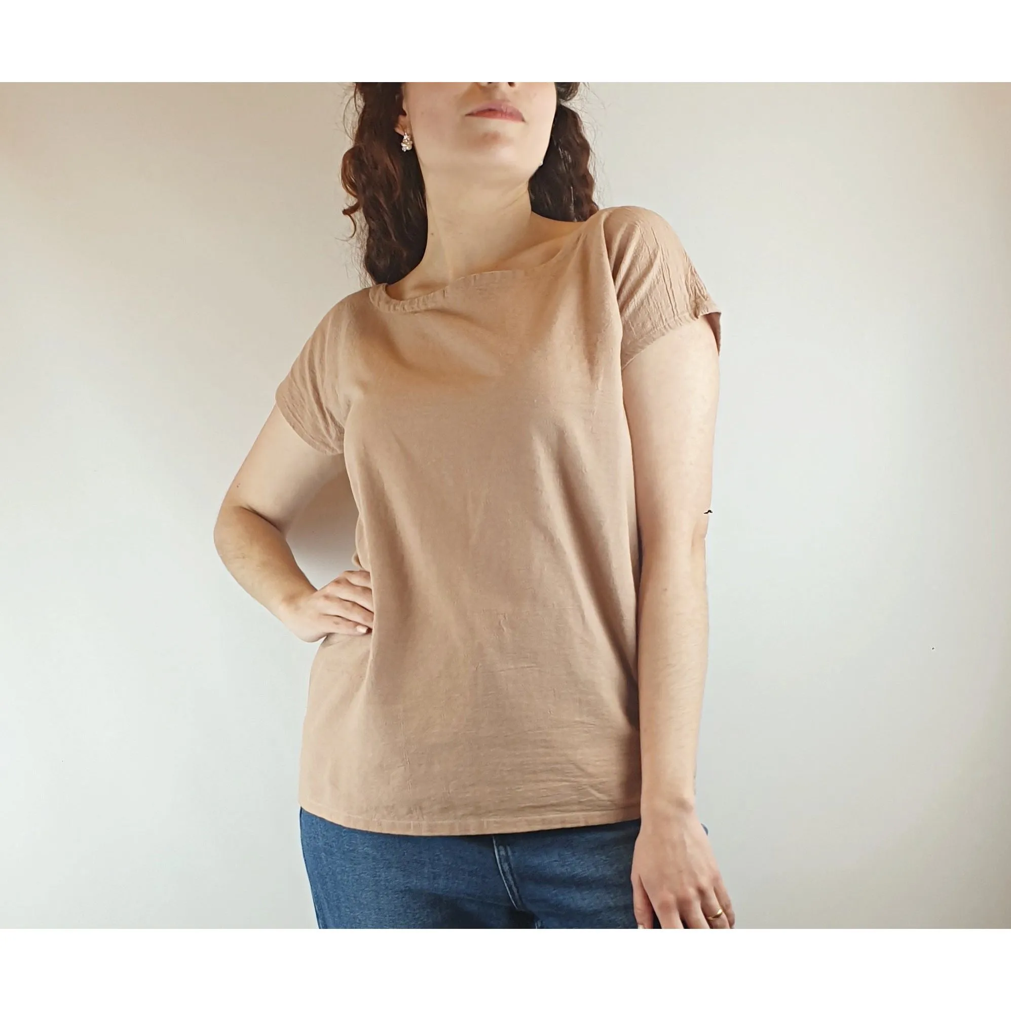 Rummage Style neutral light tan 100% cotton shell top size 12  (small fit, best fits size 10)