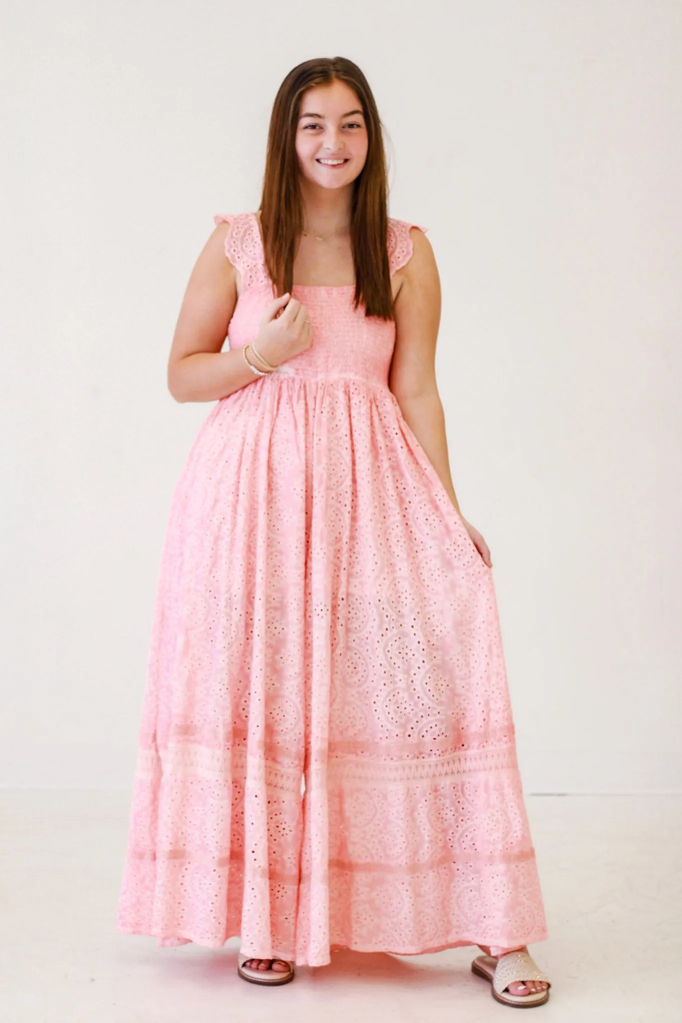 Sandy Shore Washed Eyelet Jumpsuit in Pink by Oli & Hali