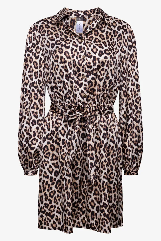 Satin Shirt Dress Leopard