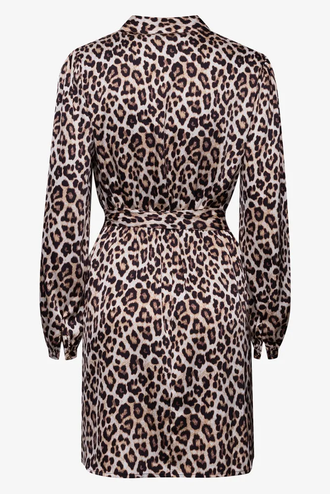 Satin Shirt Dress Leopard
