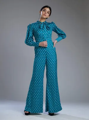 Sea Green & White Polka Jumpsuit