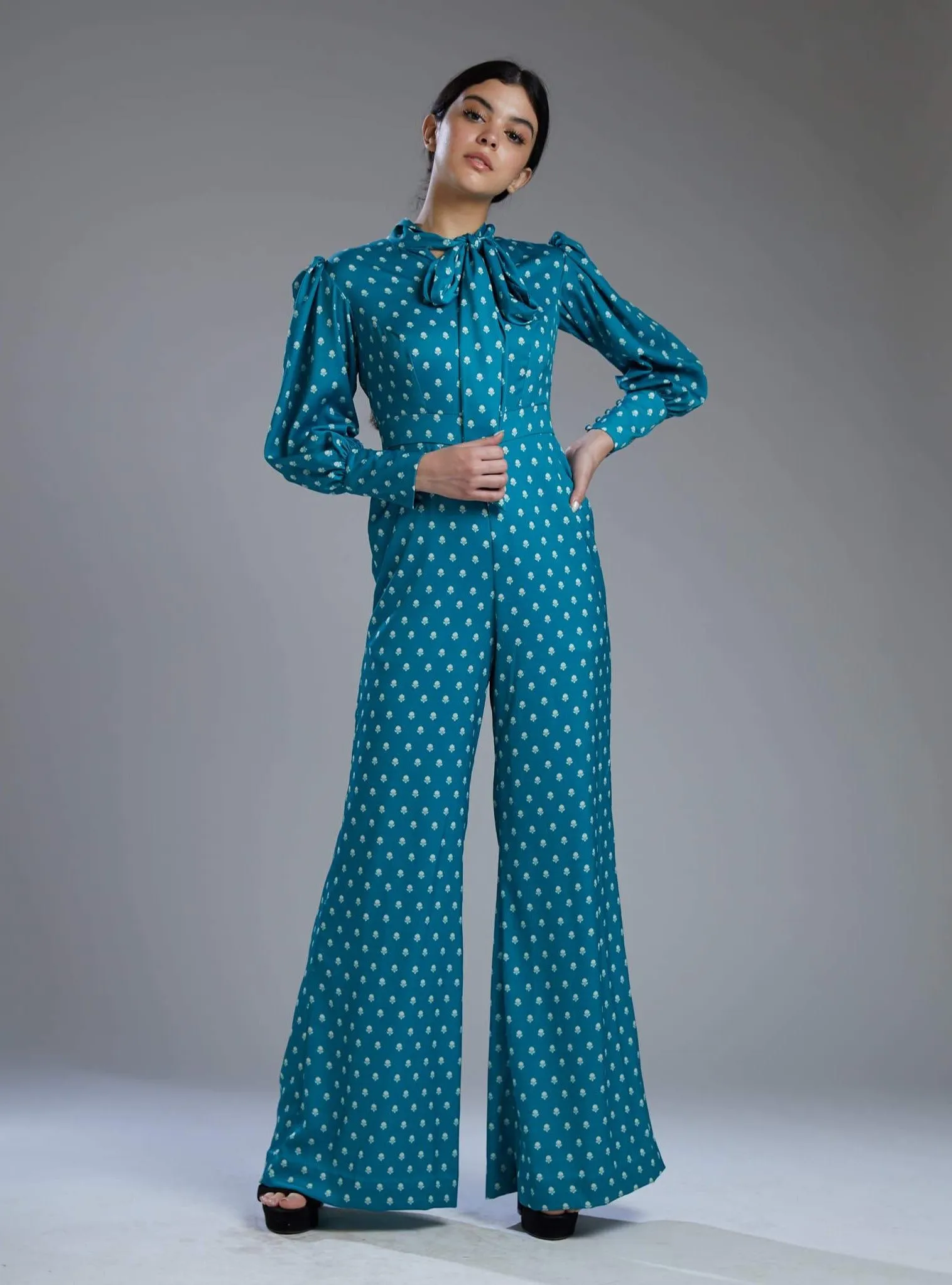 Sea Green & White Polka Jumpsuit