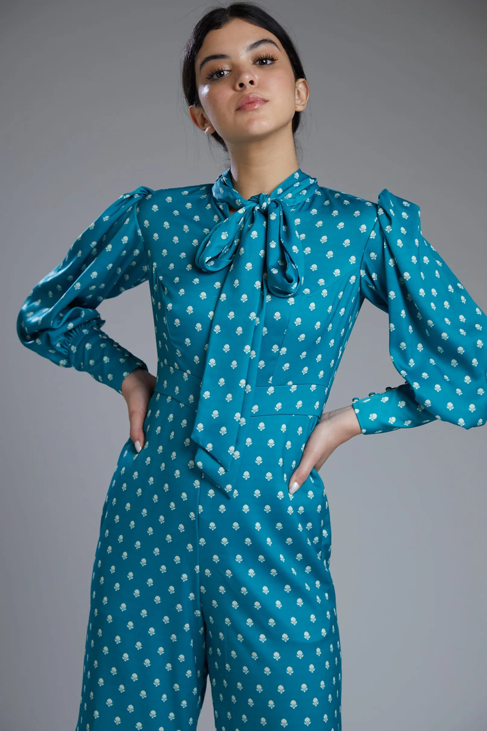 Sea Green & White Polka Jumpsuit