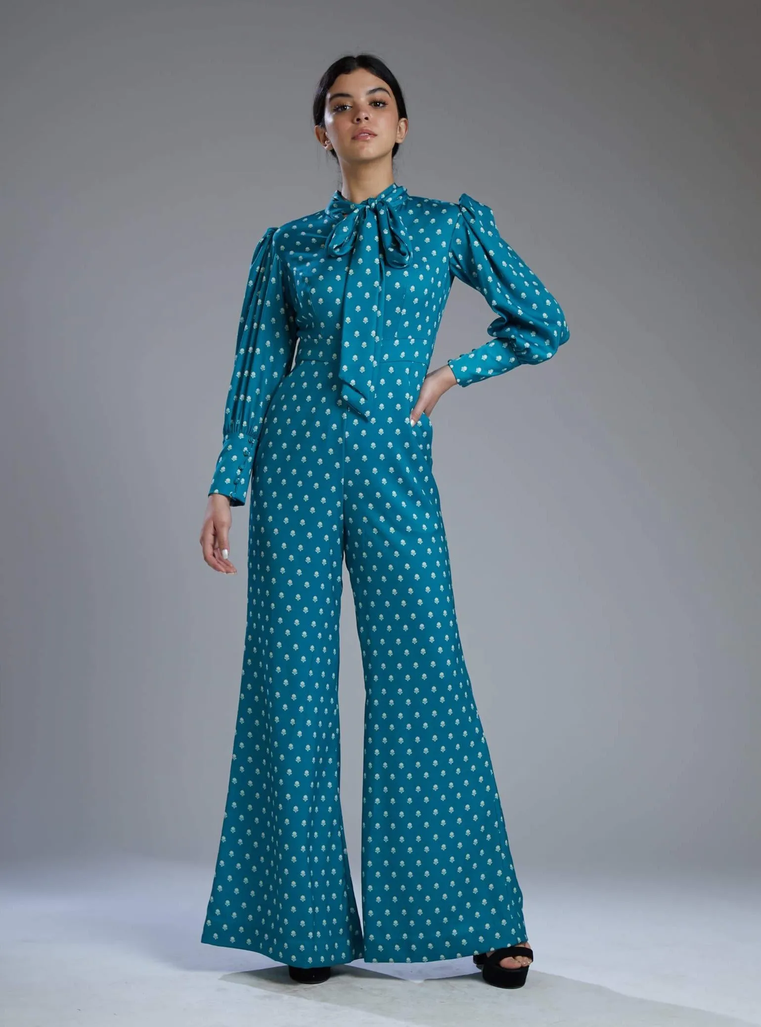 Sea Green & White Polka Jumpsuit